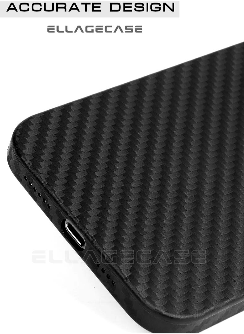 ELLAGECASE - Case for iPhone 15 Pro, Black Carbon, Solid Camera Protection, Ultra-thin and Lightweight, Plastic-coated Carbon, Compatible with Magsafe and Wireless Charging - Image 1