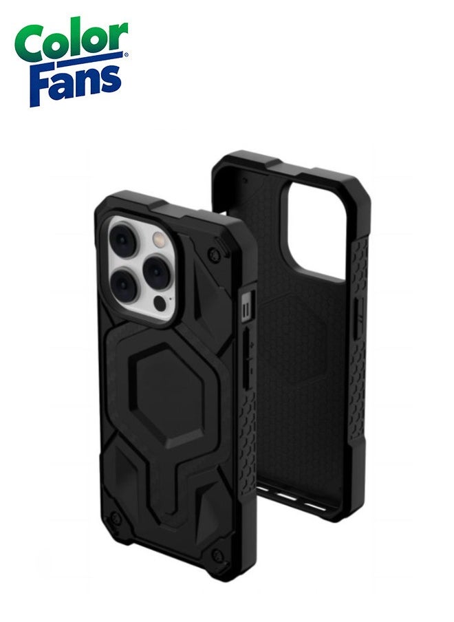 Color Fans Apple iPhone 13 Pro Case Carbon Fiber 6.1" Monarch Pro Build-in Magnet Compatible with Magnet Charging Rugged Shockproof Dropproof Premium Protective Cover - Black  - Image 1