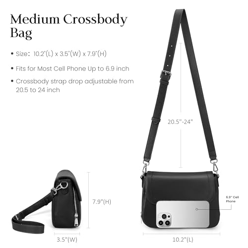 befen Black Genuine Leather Crossbody Bags for Women Medium Womens Saddle Bag Cross Body Purse with Built in RFID Blocking Wallet - Image 4