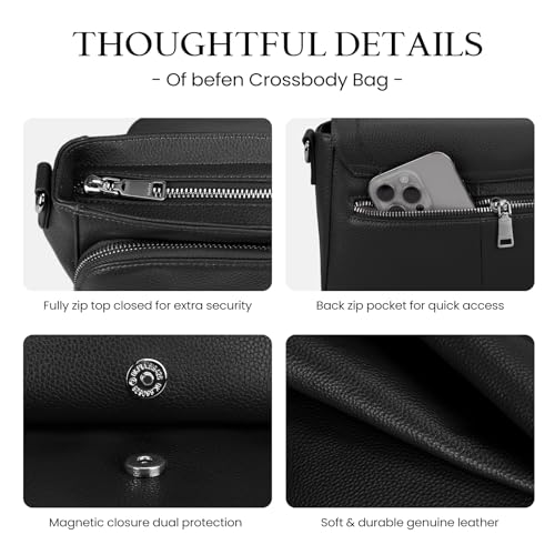 befen Black Genuine Leather Crossbody Bags for Women Medium Womens Saddle Bag Cross Body Purse with Built in RFID Blocking Wallet - Image 5