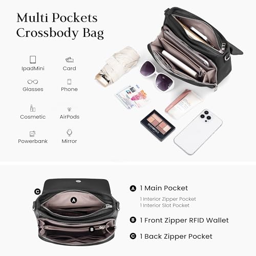 befen Black Genuine Leather Crossbody Bags for Women Medium Womens Saddle Bag Cross Body Purse with Built in RFID Blocking Wallet - Image 3
