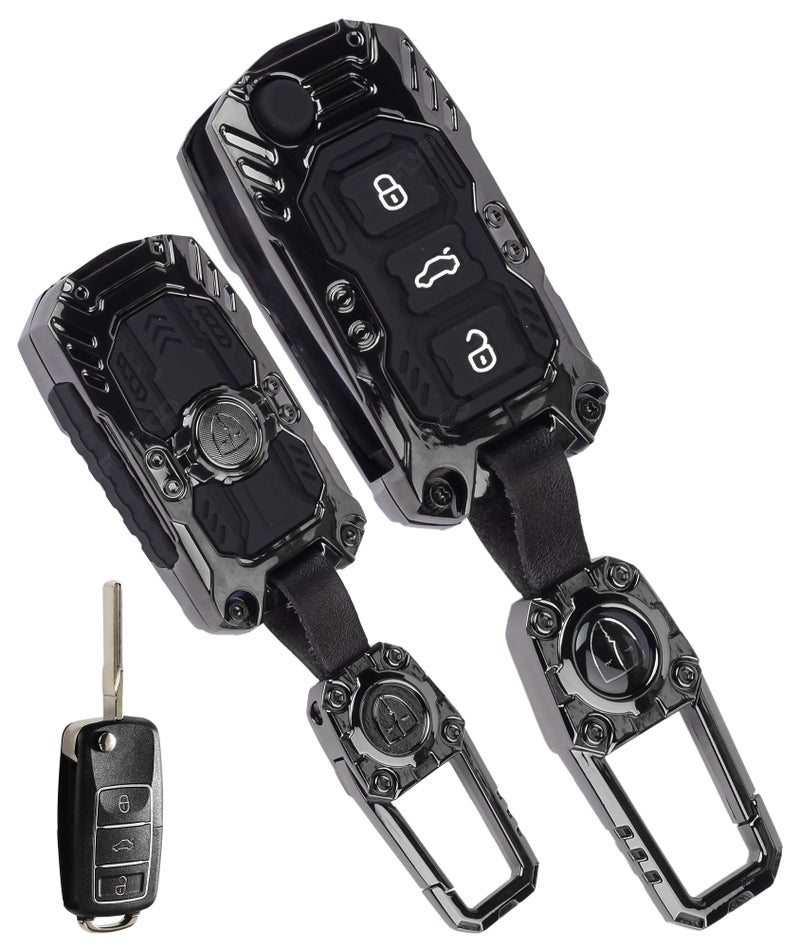 Coll of Fest Luxury Waterproof New Transformer Series Soft Silicon Car Key Shell with Keychain for Polo Vento Jetta Ameo Passat and Skoda Rapid Laura Superb Octavia Fabia Yeti 3 Button Flip Key Black - Image 1