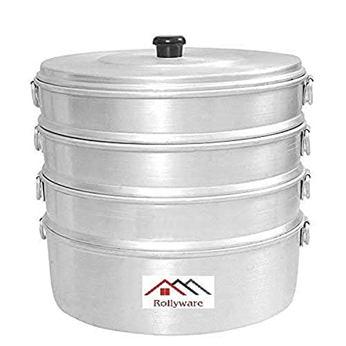 ROLLYWARE Premium Aluminium Momos Maker & Steamer with Handles, Durable 4 Tier Steamer for Cooking, Suitable for Home, Hotels, Restaurant and Business, No 10, Capacity- 8 litres, Silver - Image 1