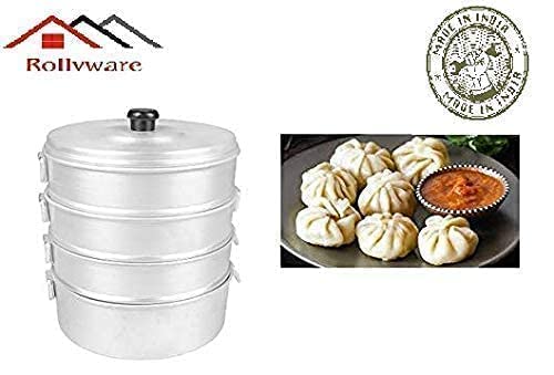 ROLLYWARE Premium Aluminium Momos Maker & Steamer with Handles, Durable 4 Tier Steamer for Cooking, Suitable for Home, Hotels, Restaurant and Business, No 10, Capacity- 8 litres, Silver - Image 3