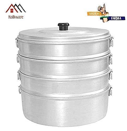 ROLLYWARE Premium Aluminium Momos Maker & Steamer with Handles, Durable 4 Tier Steamer for Cooking, Suitable for Home, Hotels, Restaurant and Business, No 10, Capacity- 8 litres, Silver - Image 2