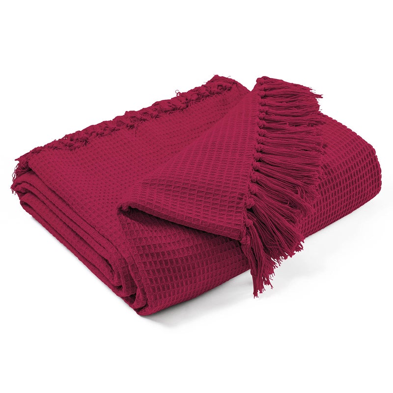 EHC Waffle Cotton Woven King Size Sofa Throw 3 Seater SofaChairDouble Bed 228 x 254 cm Wine