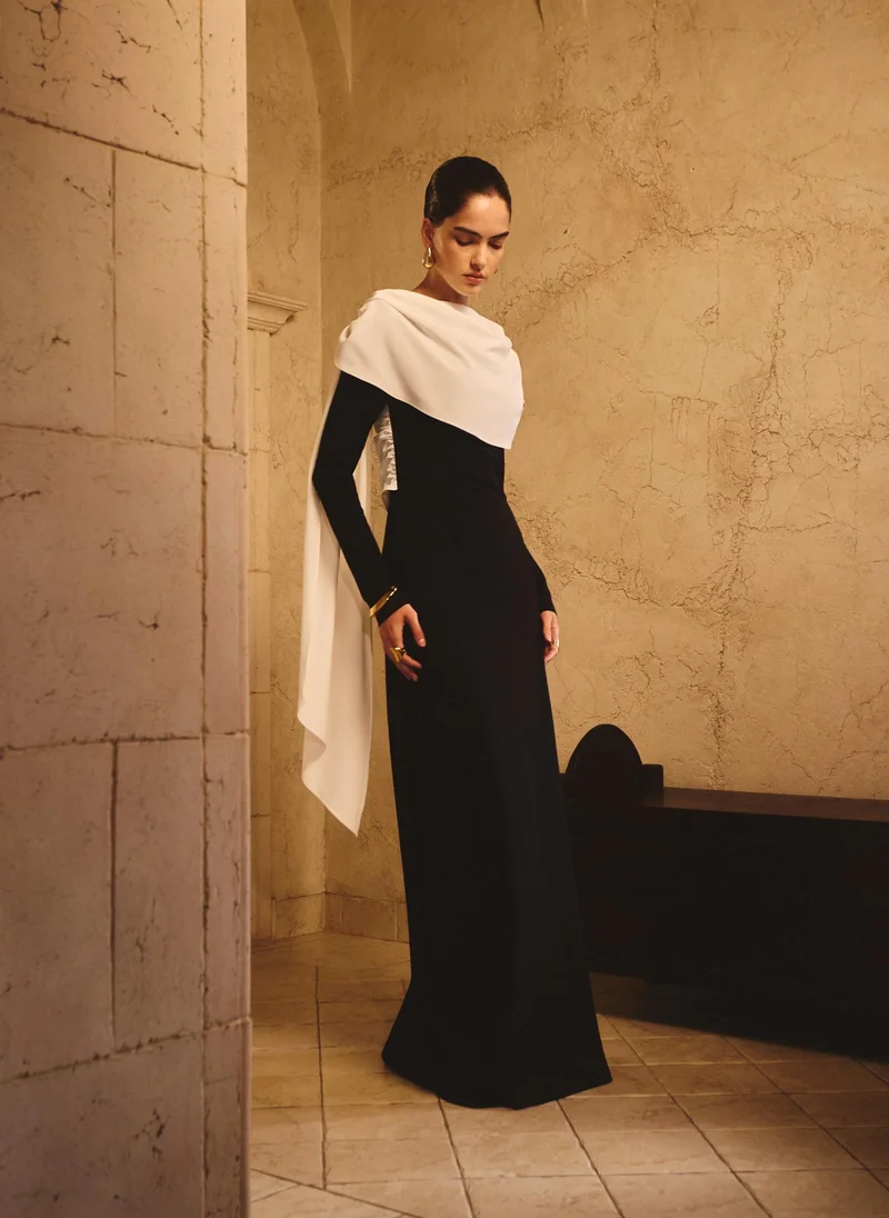 Lichi Maxi dress with contrasting draped shoulders