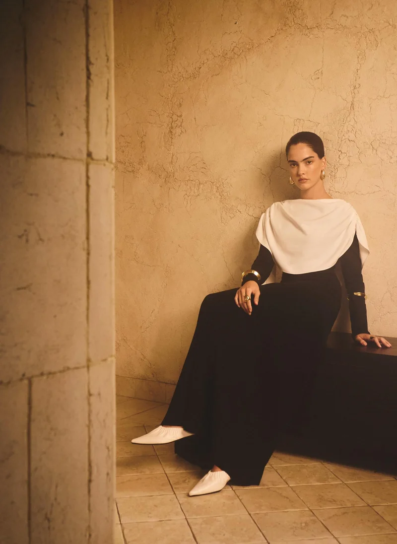 Lichi Maxi dress with contrasting draped shoulders