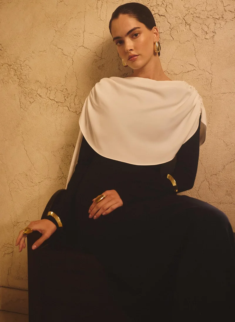 Lichi Maxi dress with contrasting draped shoulders