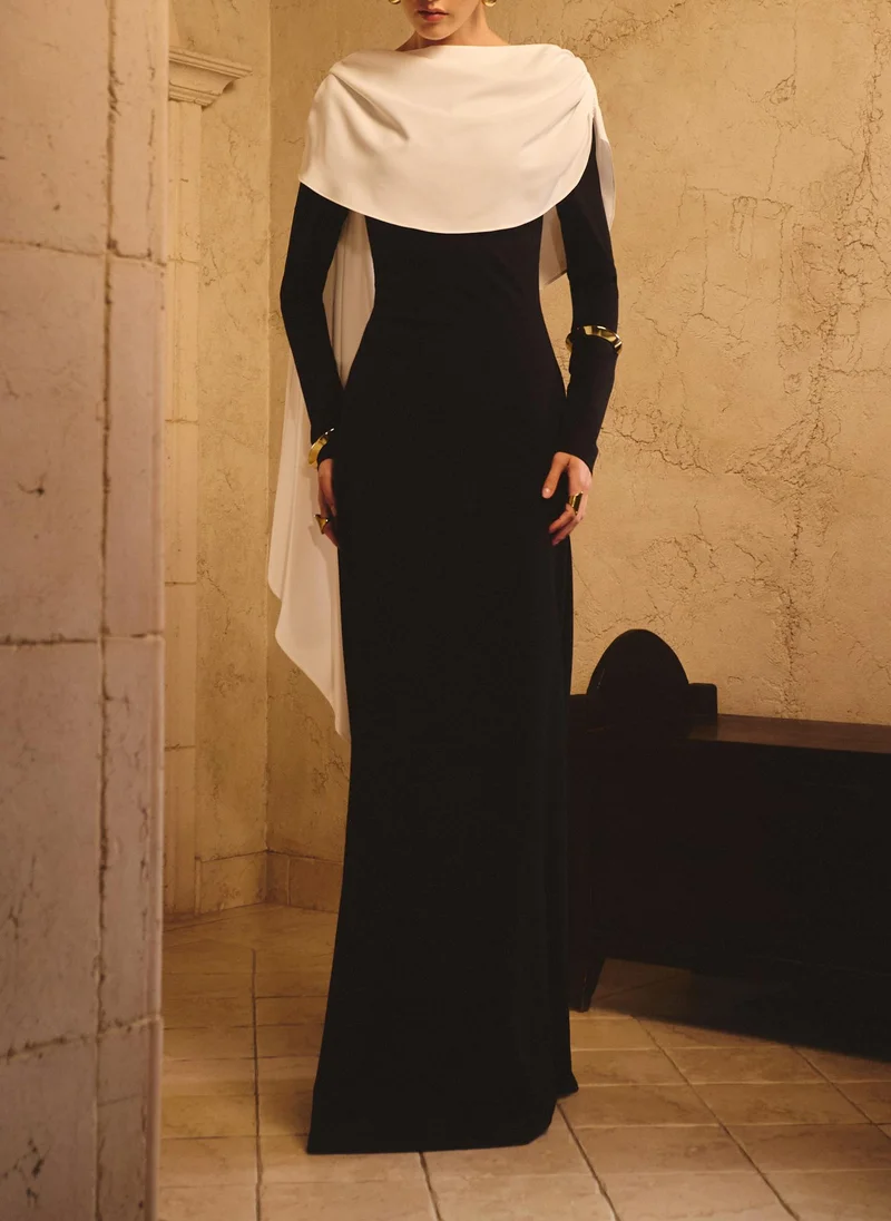 Lichi Maxi dress with contrasting draped shoulders