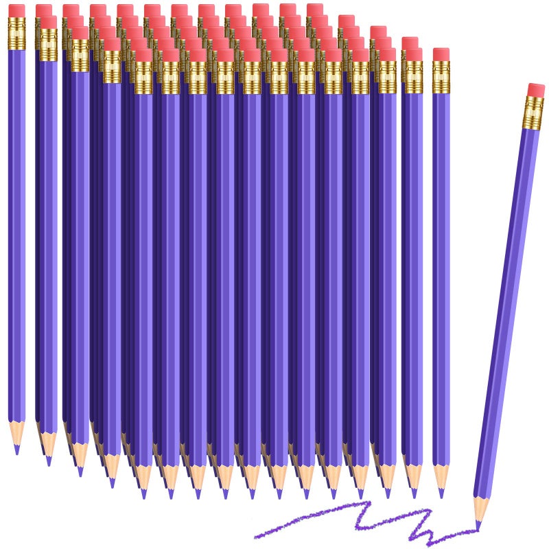 Tatuo 60 Pcs Pencils Pre Sharpened Checking Pencils with Eraser Erasable Colored Pen for Map Coloring Tests Sketch School Office Editing Kids Adults Favors Grading(Purple) - Image 1