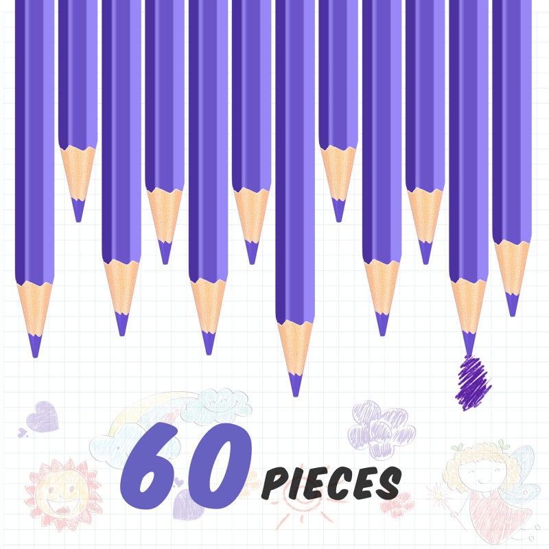 Tatuo 60 Pcs Pencils Pre Sharpened Checking Pencils with Eraser Erasable Colored Pen for Map Coloring Tests Sketch School Office Editing Kids Adults Favors Grading(Purple) - Image 2