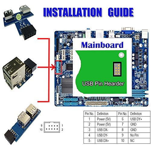 JIUWU 9 Pin USB 2.0 Female Pin Header to Dual USB2.0 Port Adapter-T Type - Image 2