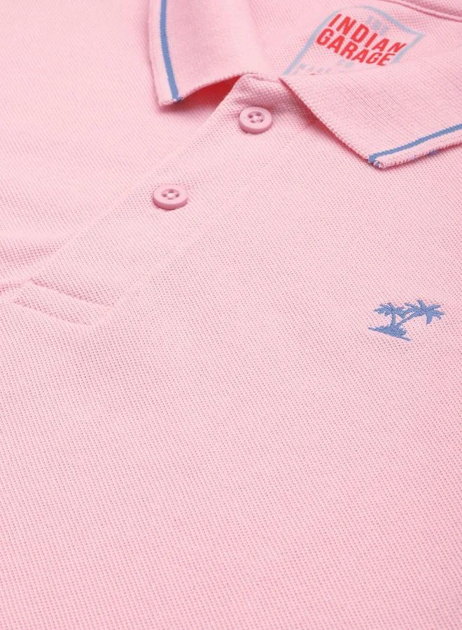 The Indian Garage Co Men Pink Regular Fit Short Sleeve Polo