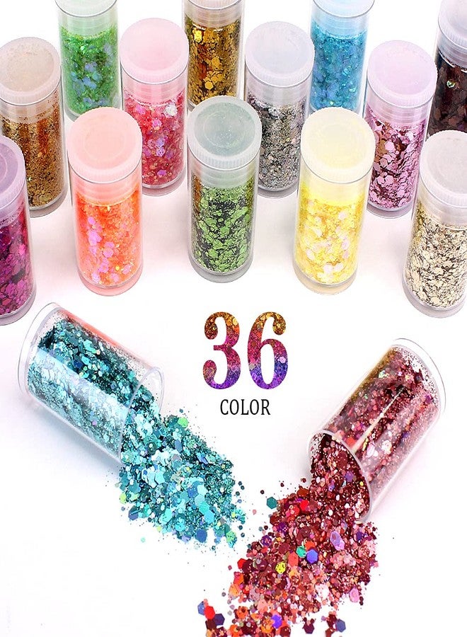 Estanoite Chunky and Fine Glitter Mix, Estanoite 36 Colors Chunky Sequins & Fine Glitter Powder Mix, Cosmetic Makeup Flakes for Face Body Eye Nail Art Resin Epoxy - Image 2