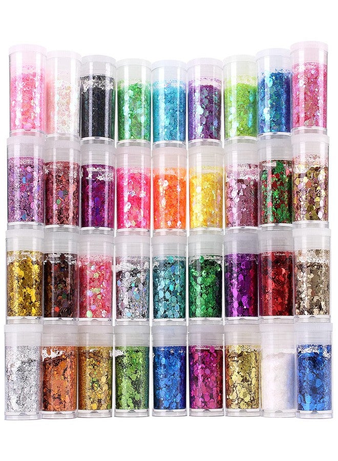 Estanoite Chunky and Fine Glitter Mix, Estanoite 36 Colors Chunky Sequins & Fine Glitter Powder Mix, Cosmetic Makeup Flakes for Face Body Eye Nail Art Resin Epoxy - Image 1