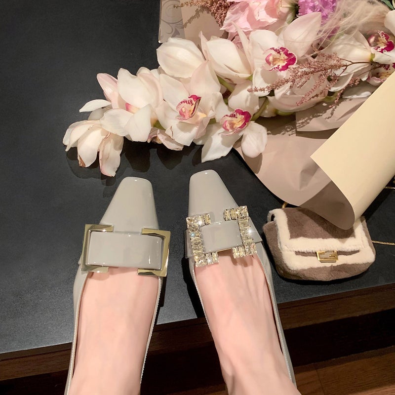 Sheepskin Version Grape Mom Same Style Square Toe Single-Layer Shoes Women'S Rhinestone Square Buckle Shallow Mouth Genuine Leather Stiletto Heel All-Match High-Heeled Shoes - Image 5