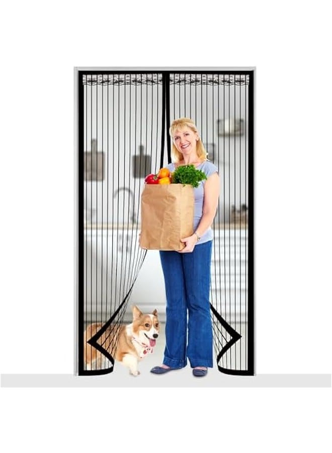 MIXDE Magnetic Screen Door, 110 x 210 cm  Anti Mosquito Door Fly Screen, Top-to-Bottom Seal Automatically, Suit for Bedroom/Balcony/Kitchen，No Drilling, Washable Mesh（Black） - Image 1