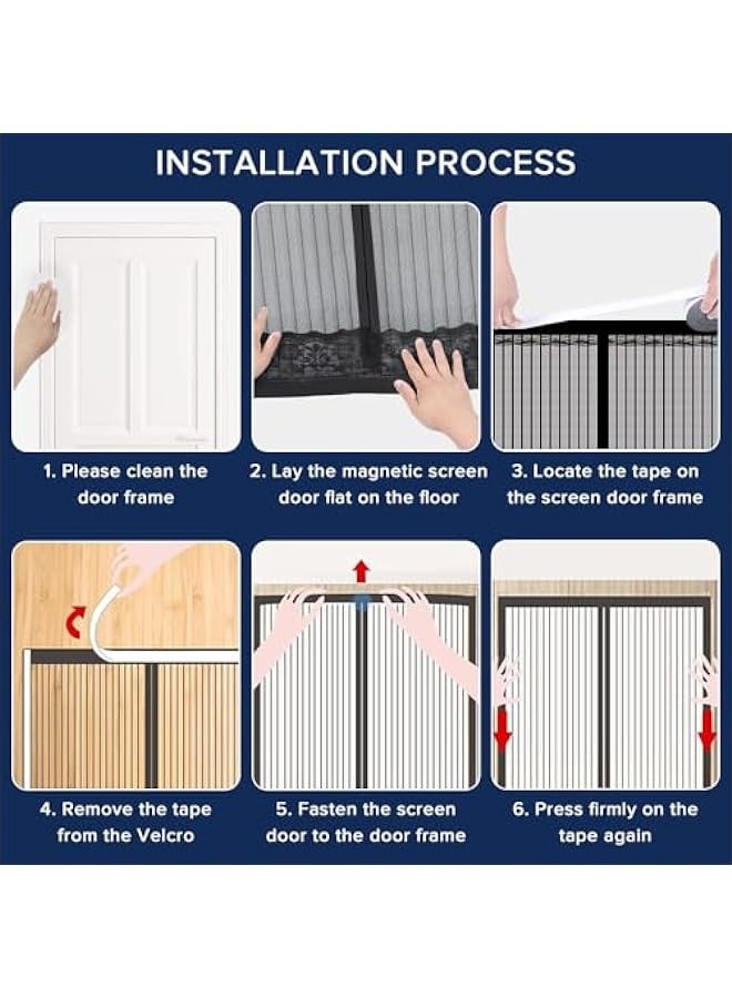 MIXDE Magnetic Screen Door, 110 x 210 cm  Anti Mosquito Door Fly Screen, Top-to-Bottom Seal Automatically, Suit for Bedroom/Balcony/Kitchen，No Drilling, Washable Mesh（Black） - Image 3