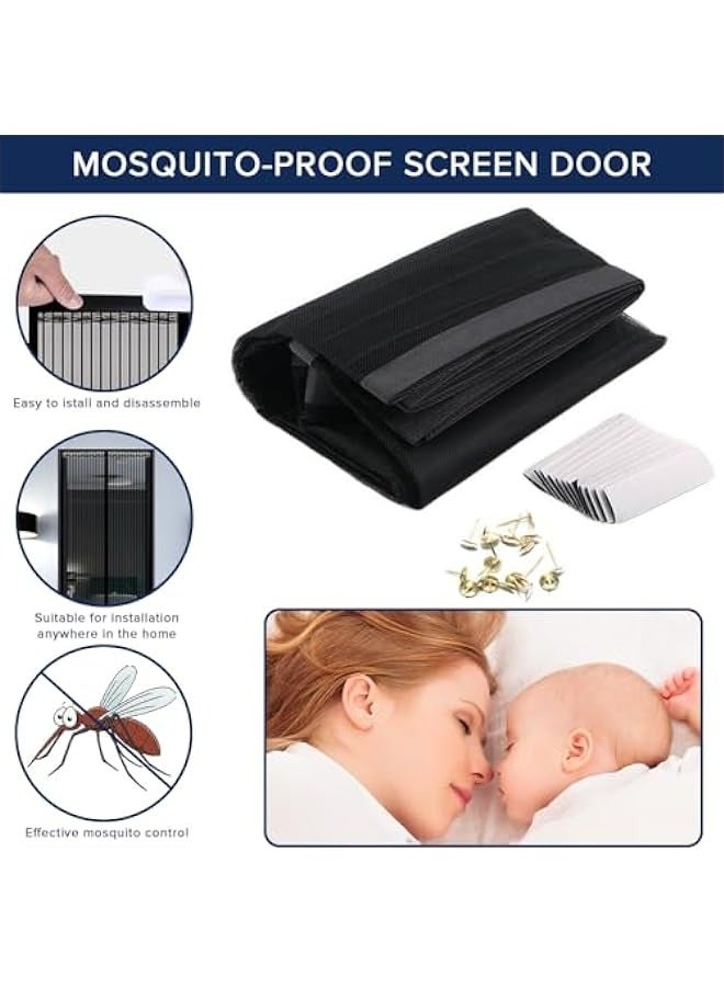MIXDE Magnetic Screen Door, 110 x 210 cm  Anti Mosquito Door Fly Screen, Top-to-Bottom Seal Automatically, Suit for Bedroom/Balcony/Kitchen，No Drilling, Washable Mesh（Black） - Image 5