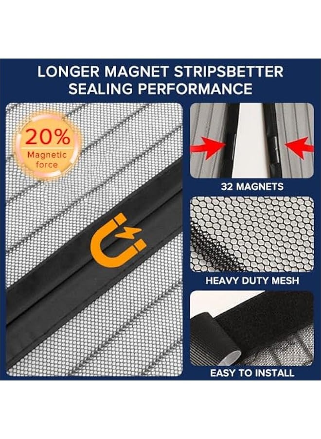 MIXDE Magnetic Screen Door, 110 x 210 cm  Anti Mosquito Door Fly Screen, Top-to-Bottom Seal Automatically, Suit for Bedroom/Balcony/Kitchen，No Drilling, Washable Mesh（Black） - Image 4