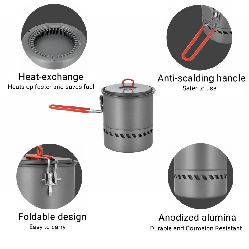 Bulin Camping Cooking Pot Heat Exchanger Outdoor Camp Pot 1.5/2.1 Liter Lightweight Backpacking Hiking Pot - Outstanding Boil Times & Save Fuel - Image 3