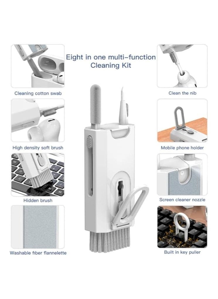 OUYoo - 0UYoo 8 in 1 Keyboard Cleaning kit, Cleaner for Airpods, Earbuds, Headset, Laptop Cleaner with Brush Portable Electronics Keyboard Cleaning Tools, Cleaner Keycap Puller Kit，Multi-purpose cleaning tools for radio headsets, phones, laptops, keyboards and PC screens.    (WHITE) - Image 1