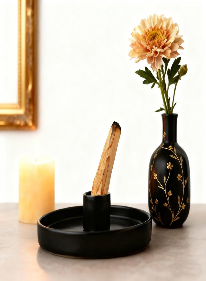 YIASSON Palo Santo Stick Holder, Small Modern Palo Santo Holder, Ceramic Black Incense Holder for Wood Sticks, Candle Holder for Meditation Decor, Energy Cleansing&Healing, Cone Incense Holder - Image 5