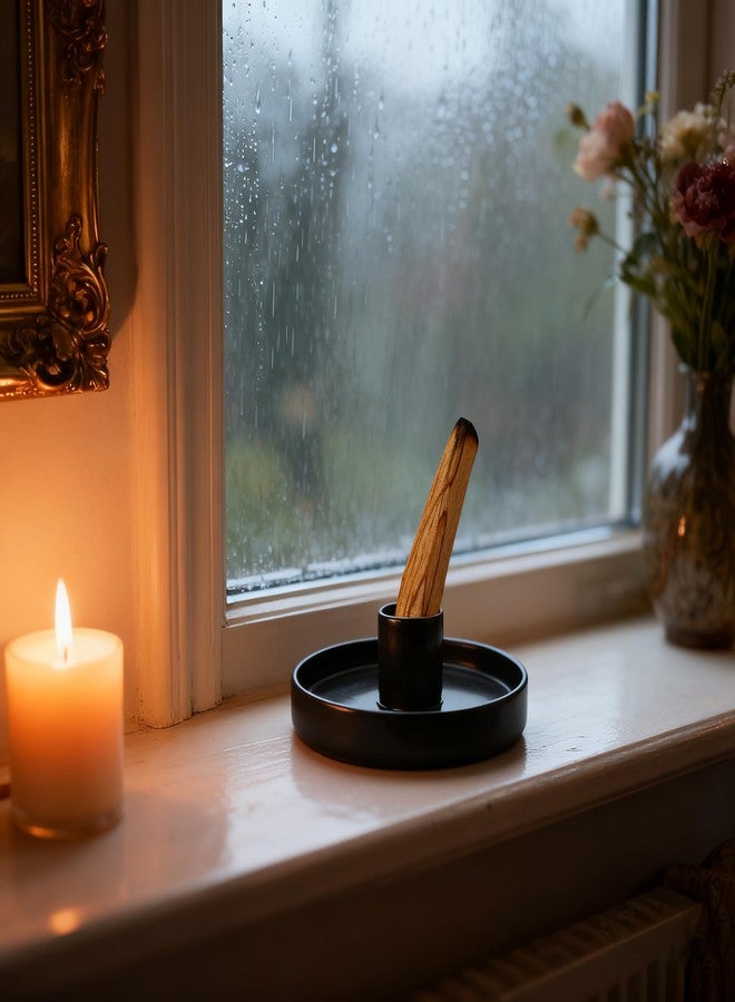 YIASSON Palo Santo Stick Holder, Small Modern Palo Santo Holder, Ceramic Black Incense Holder for Wood Sticks, Candle Holder for Meditation Decor, Energy Cleansing&Healing, Cone Incense Holder - Image 4