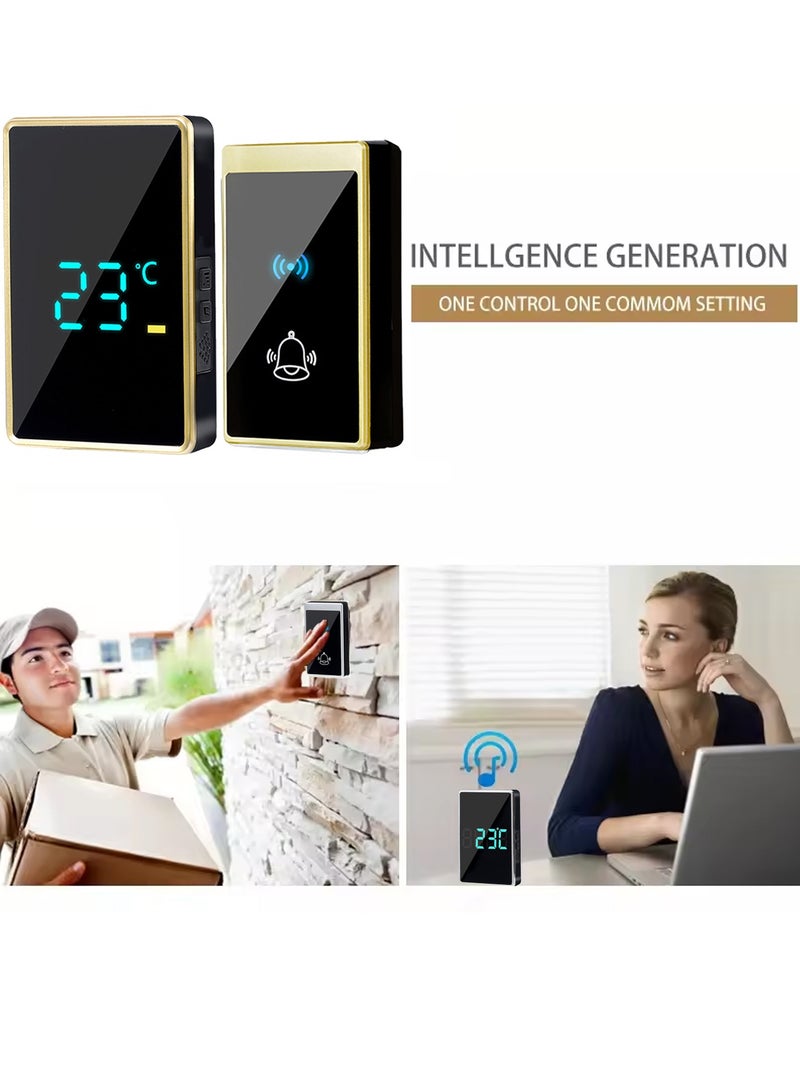 Wireless Doorbell, Wireless Doorbell with LED Weather Display, Adjustable Volume Wireless Chime, IP44 Waterproof Door Bell, Long Range Strong Wall Penetration, Easy Pairing Wireless Door Chime Kit, Battery Operated Wireless Doorbell for Home, Apartment, Office, Warehouse, Elderly, Hearing Impaired(Black & Gold) - Image 3
