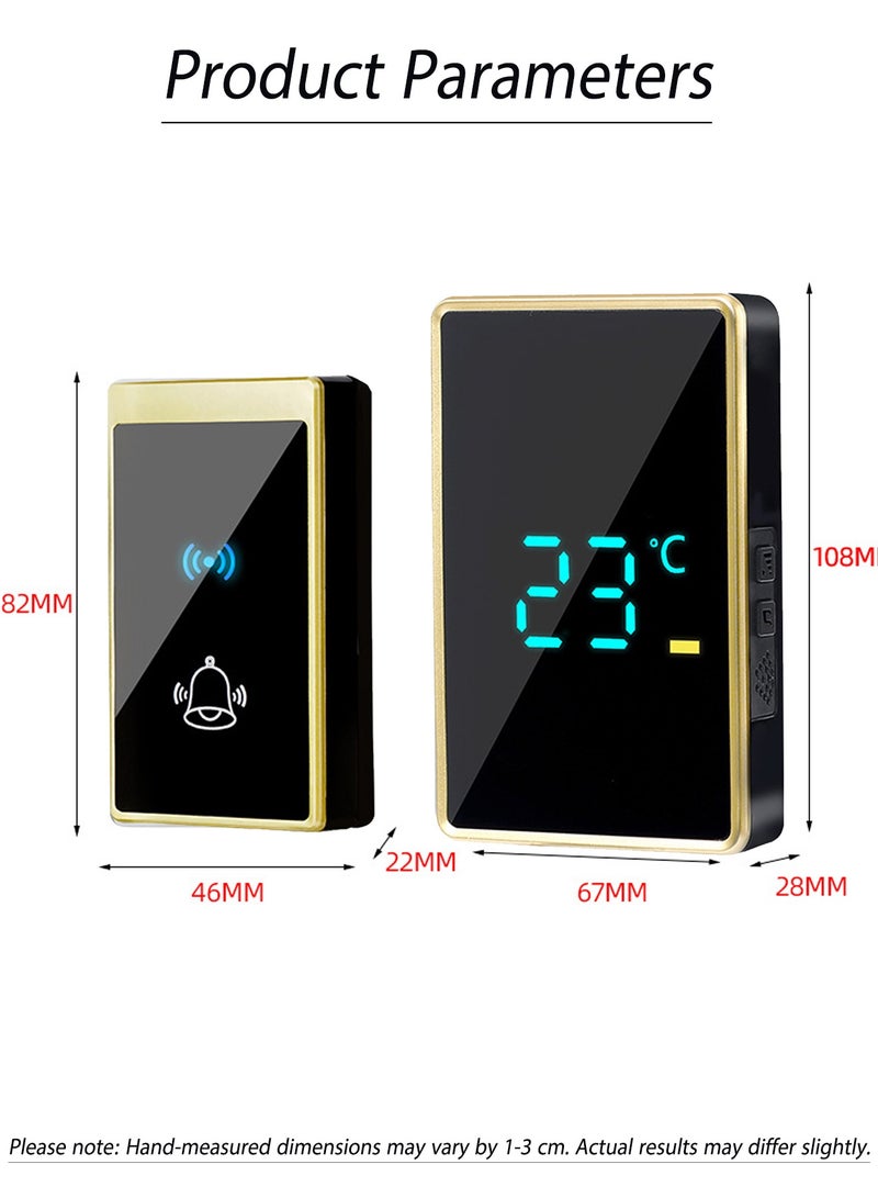 Wireless Doorbell, Wireless Doorbell with LED Weather Display, Adjustable Volume Wireless Chime, IP44 Waterproof Door Bell, Long Range Strong Wall Penetration, Easy Pairing Wireless Door Chime Kit, Battery Operated Wireless Doorbell for Home, Apartment, Office, Warehouse, Elderly, Hearing Impaired(Black & Gold) - Image 2