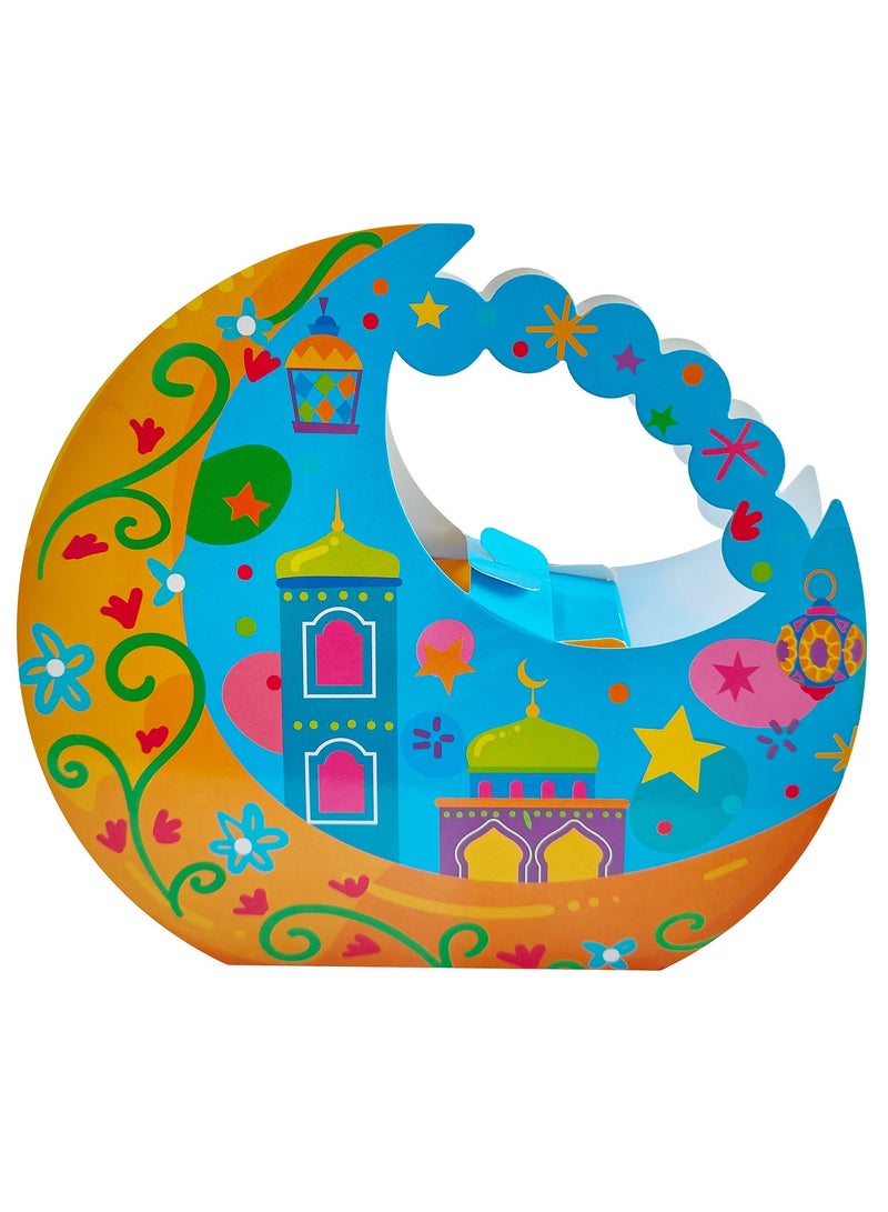 12 Pieces of Blue&Orange  Moon-Shaped Eid Mubarak Gift Candy Box - Image 1