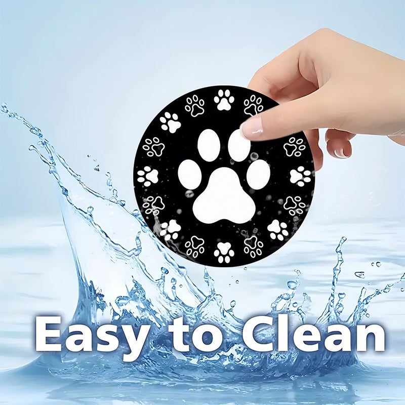 2pcs Black White Pet Paw Print Non Slip Absorbent Car Cup Coasters - Image 4