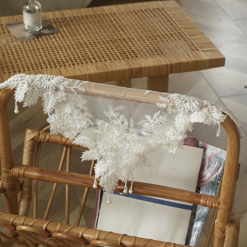 VIRFONOR Handmade Embroidery Beaded lace Doilies - Home Decor Mat for Coffee Table, Ornaments, Flower Pot, Home, Wedding Decoration, (23.6â€™â€™x23.6â€™â€™, Beige) - Image 3