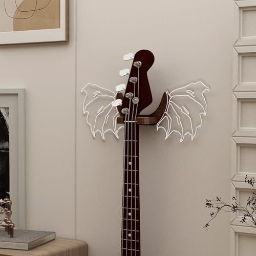 CoolGift Mart Guitar Stand Wall Mount with Luminous Devil Wings, Acrylic Wooden Guitar Hanger Shelf with USB Powered, for Acoustic Electric Bass Ukulele, Gift for Music Lovers Guitar Players - Image 4