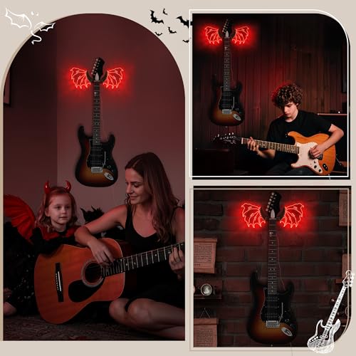 CoolGift Mart Guitar Stand Wall Mount with Luminous Devil Wings, Acrylic Wooden Guitar Hanger Shelf with USB Powered, for Acoustic Electric Bass Ukulele, Gift for Music Lovers Guitar Players - Image 3