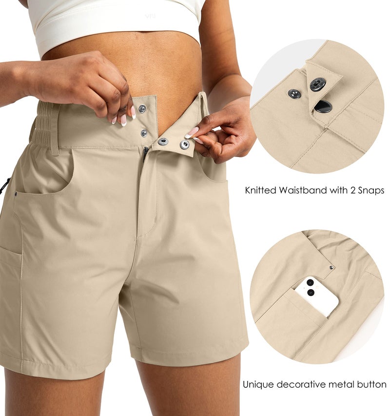 Viodia Women's 5" Hiking Golf Shorts with Pockets High Waist Stretch Cargo Short Shorts for Women Casual Summer Khaki - Image 4
