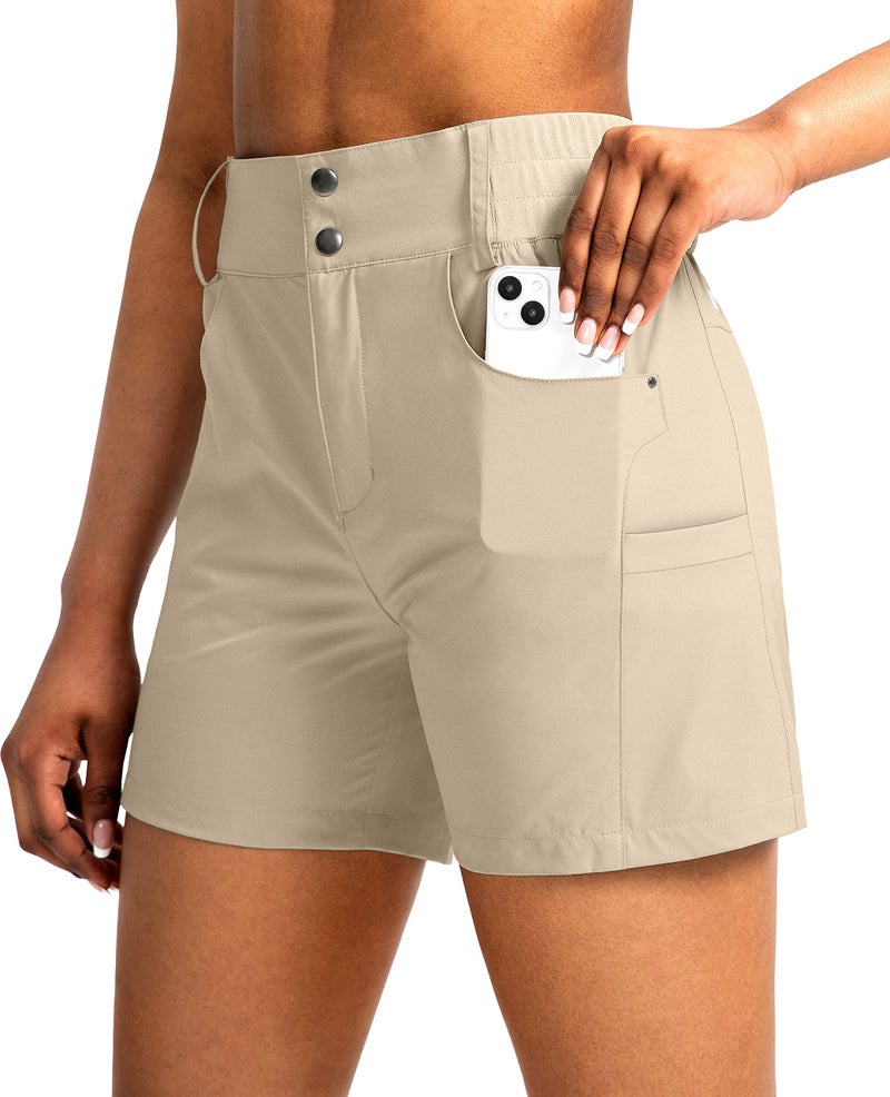 Viodia Women's 5" Hiking Golf Shorts with Pockets High Waist Stretch Cargo Short Shorts for Women Casual Summer Khaki - Image 1