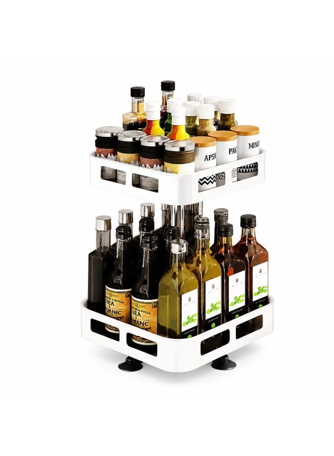 Arabest 360° rotating lazy susan spice rack, 2-tier steel frame kitchen storage organizer, countertop and pantry turntable holder for oils, sauces, condiments, bottles and jars - Image 1