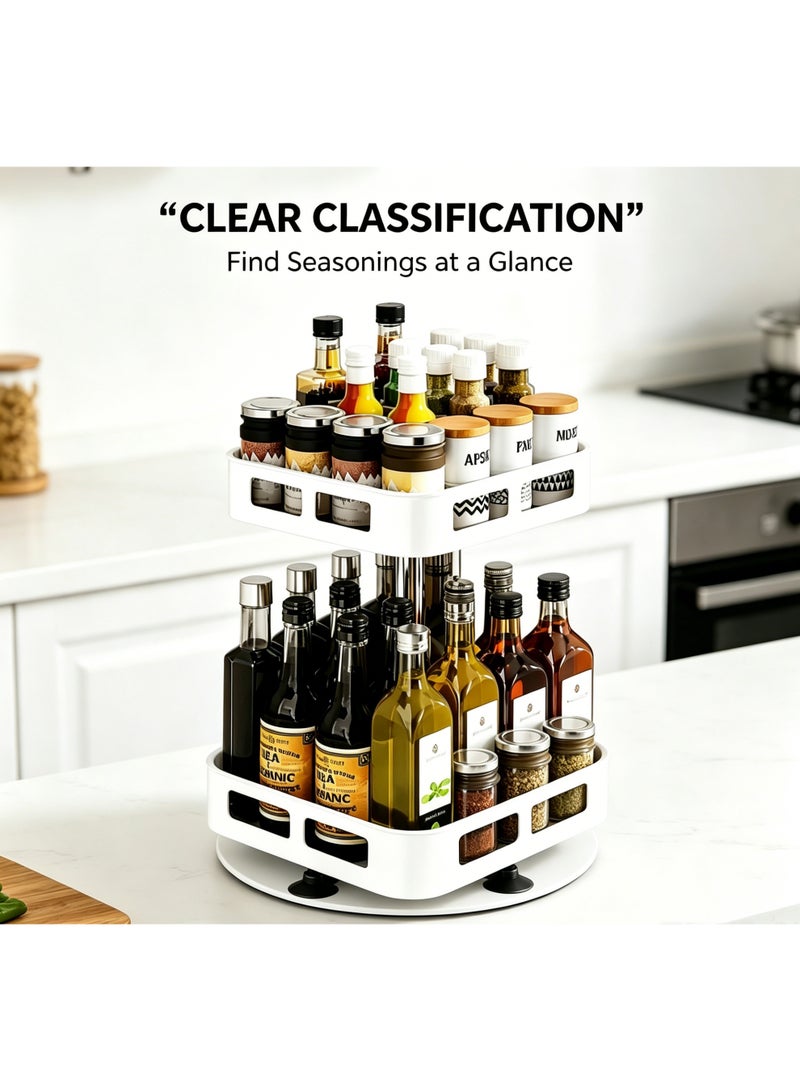 Arabest 360° rotating lazy susan spice rack, 2-tier steel frame kitchen storage organizer, countertop and pantry turntable holder for oils, sauces, condiments, bottles and jars - Image 3