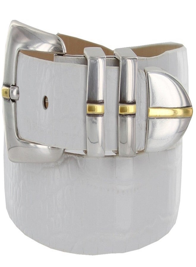 بيلتس.كوم حزام رسمي من جلد العجل الإيطالي الأصلي من مارين جولد، عرضه 1-1/8 بوصة (30 مم) ويتناقص إلى 1 بوصة (25 مم) (أبيض التمساح، 42) - Image 1