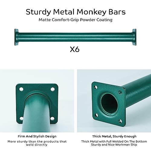 Purife Set of 6 Monkey Bars for Backyard Metal Ladder Rungs for Playset Outdoor Playground Safety Climbing Handles 165 inch Green - Image 5