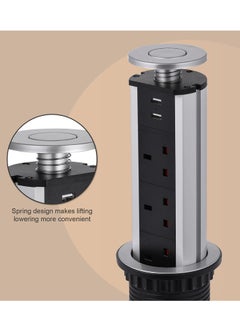Y&D Pop Up Socket, Pull Electrical Plug Socket Extension with 3 UK Sockets & 2 USB Charger Ports for Home Office Kitchen Worktops Desktop, Aluminum Alloy Shell, 1.8 m Cord  - Image 5