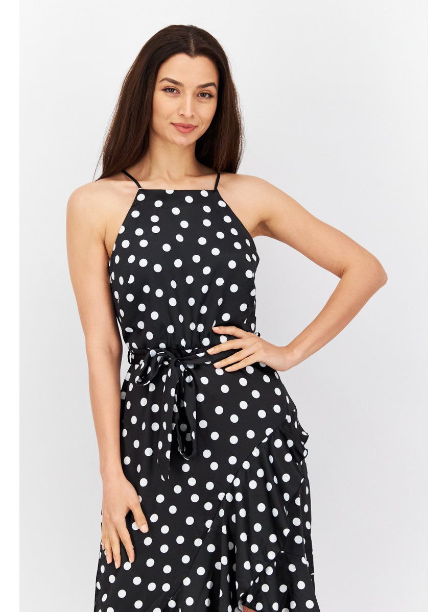 Style Cheat - Women Polka Dot Midi Dress, Black - Image 1
