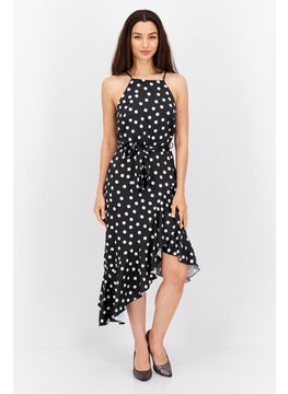 Women Polka Dot Midi Dress, Black