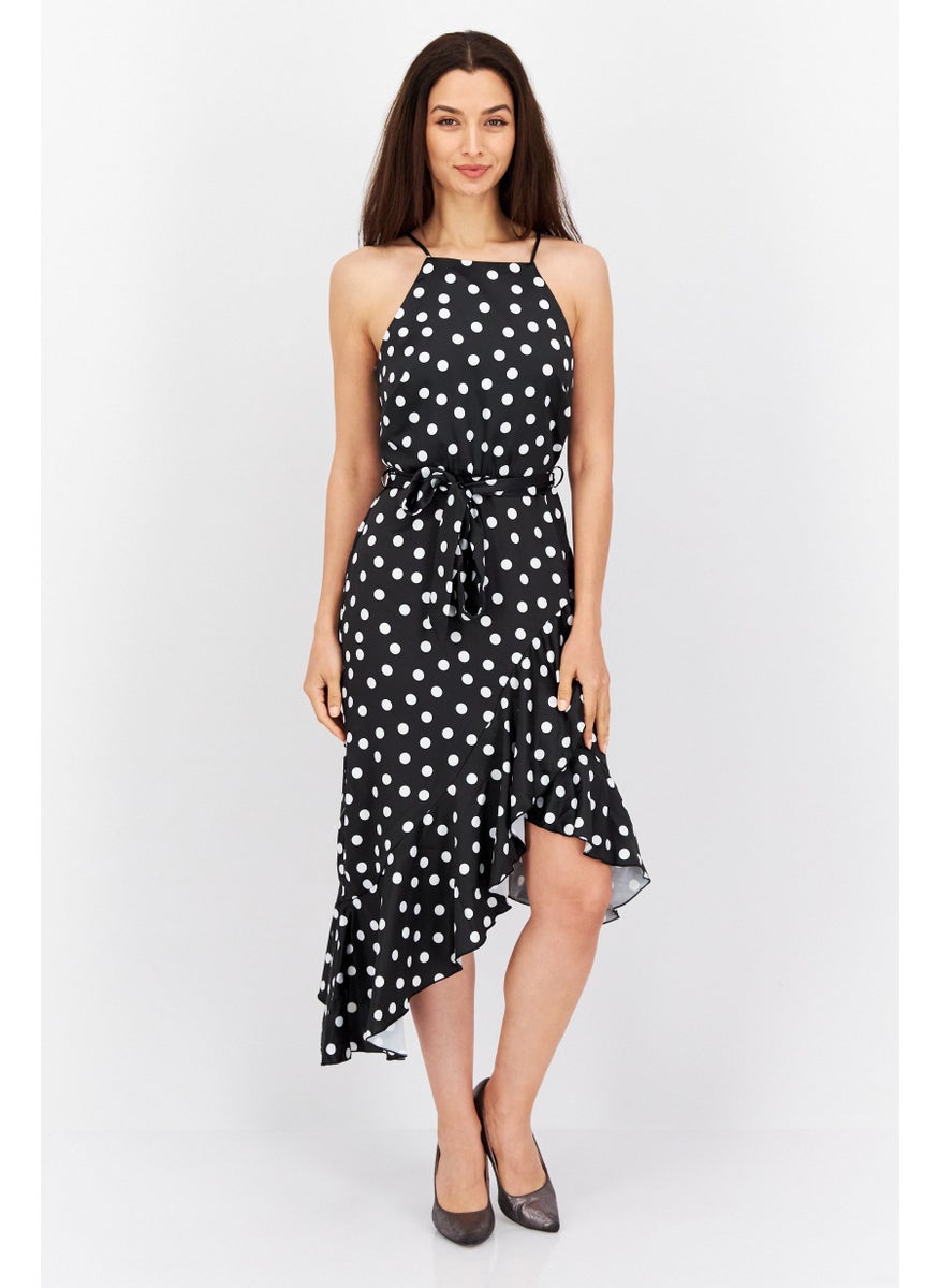 Style Cheat - Women Polka Dot Midi Dress, Black - Image 1