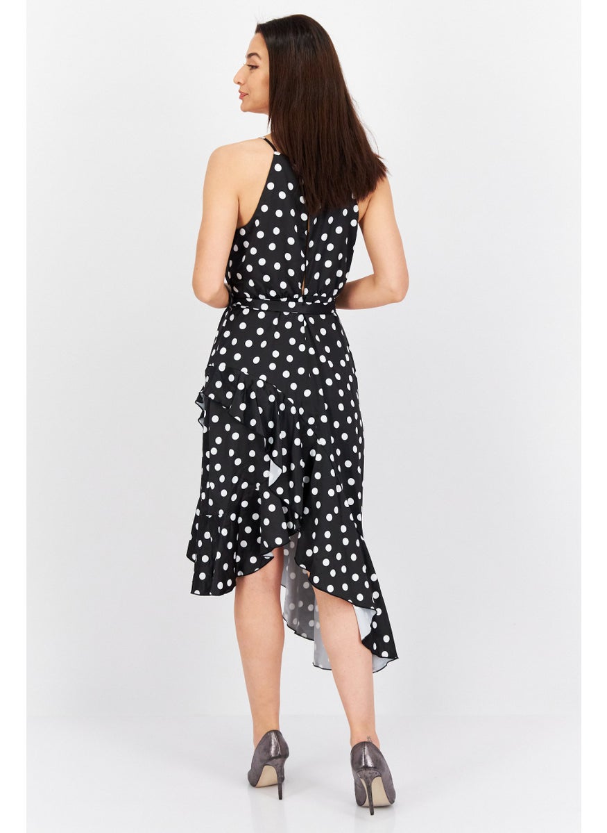 Style Cheat - Women Polka Dot Midi Dress, Black - Image 1