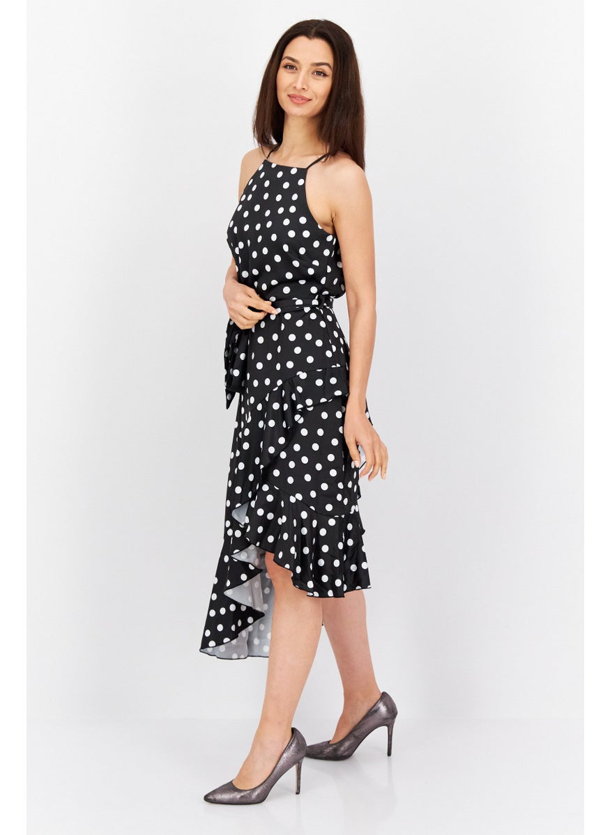 Style Cheat - Women Polka Dot Midi Dress, Black - Image 1