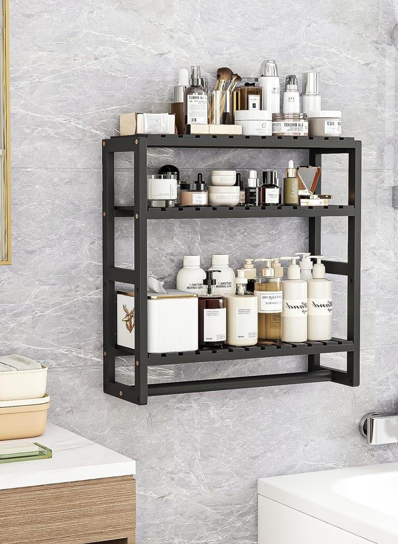 Over The Toilet Storage Space Saver Bathroom Storage Cabinet, 3 Tier Wall Mounted Bathroom Shelves with Towel Bar, Adjustable Floating Shelf Wall Utility Shelves for Bathroom Kitchen - Image 1