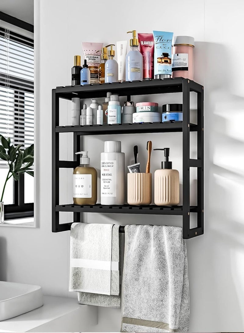 Over The Toilet Storage Space Saver Bathroom Storage Cabinet, 3 Tier Wall Mounted Bathroom Shelves with Towel Bar, Adjustable Floating Shelf Wall Utility Shelves for Bathroom Kitchen - Image 3